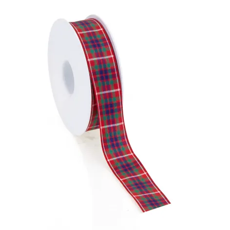 Tartan Ribbon; Fraser (Red-Green-Navy-White) - 25m reel; 25mm wide